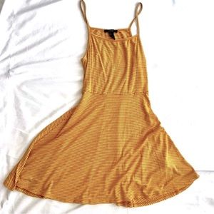 Forever 21 Juniors Size Large Spaghetti Straps Mustard Yellow Striped Dress
